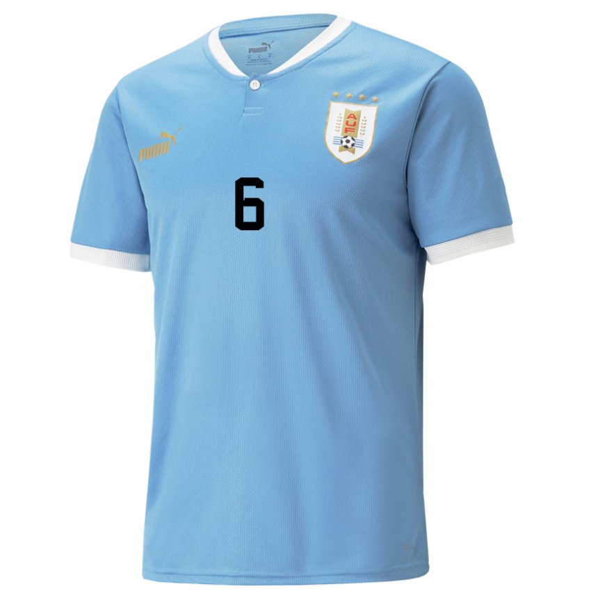 Barn Uruguays Rodrigo Bentancur #6 Blå Hjemmetrøye Drakt Trøye 22-24 Skjorter T-skjorte