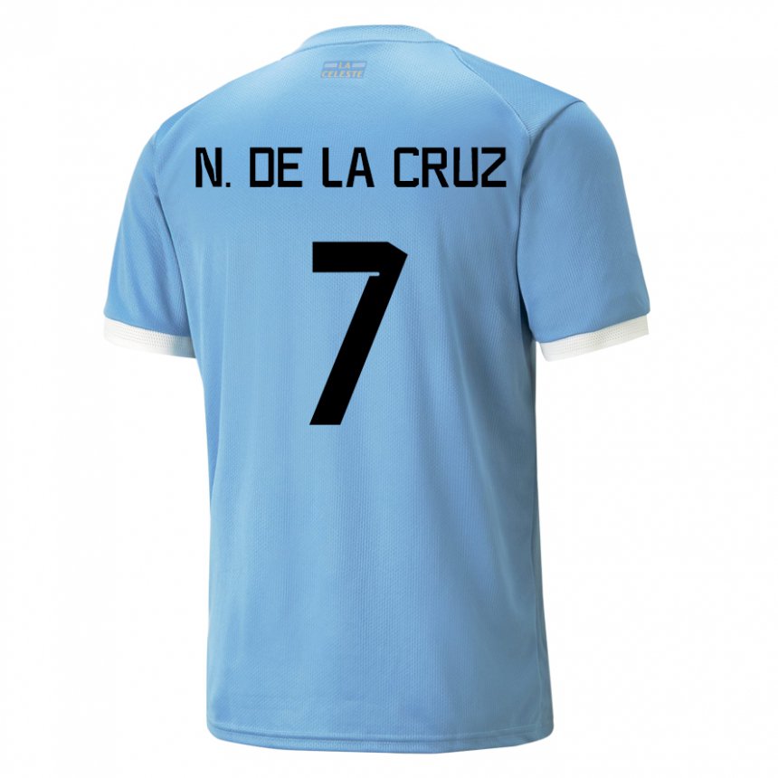 Barn Uruguays Nicolas De La Cruz #7 Blå Hjemmetrøye Drakt Trøye 22-24 Skjorter T-skjorte