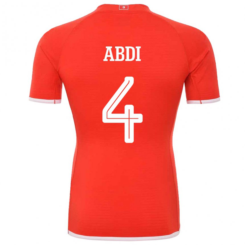 Barn Tunisias Ali Abdi #4 Rød Hjemmetrøye Drakt Trøye 22-24 Skjorter T-skjorte