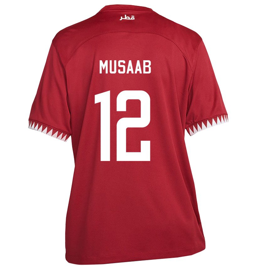 Barn Qatars Musaab Khidir #12 Rødbrun Hjemmetrøye Drakt Trøye 22-24 Skjorter T-skjorte