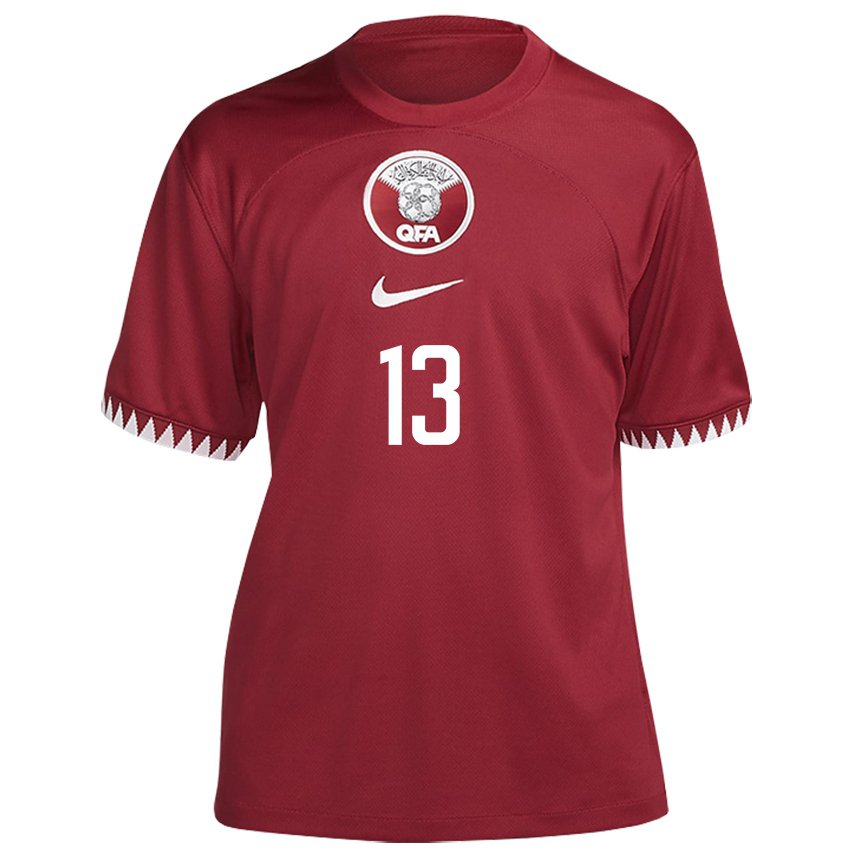 Barn Qatars Hazem Shehata #13 Rødbrun Hjemmetrøye Drakt Trøye 22-24 Skjorter T-skjorte