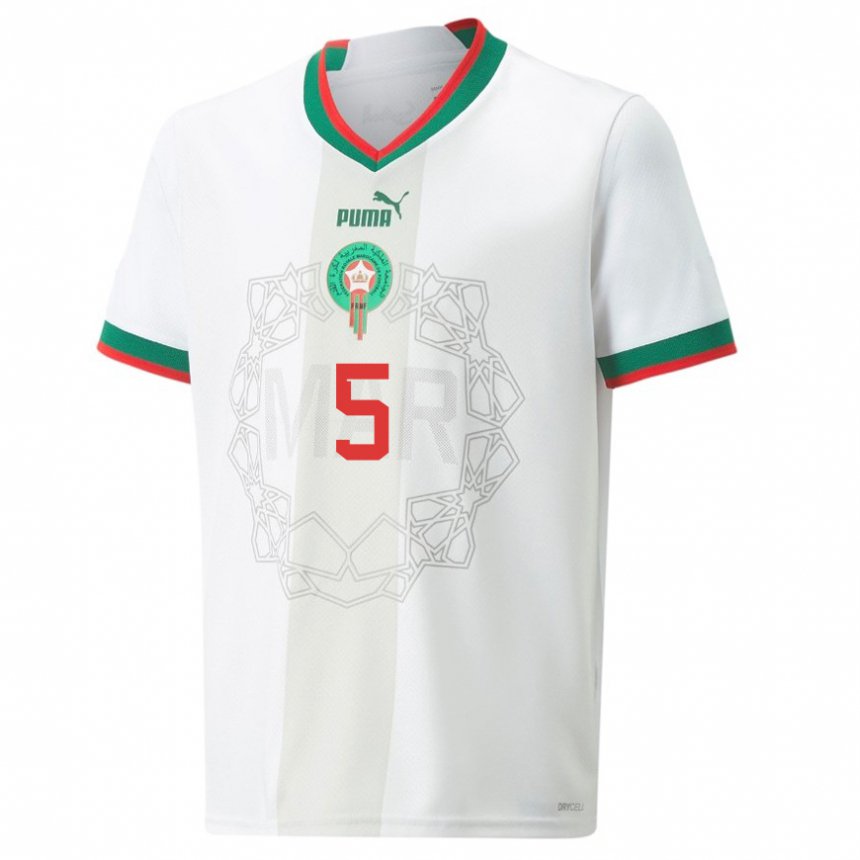 Barn Marokkos Jawad Iamiq #5 Hvit Bortetrøye Drakt Trøye 22-24 Skjorter T-skjorte