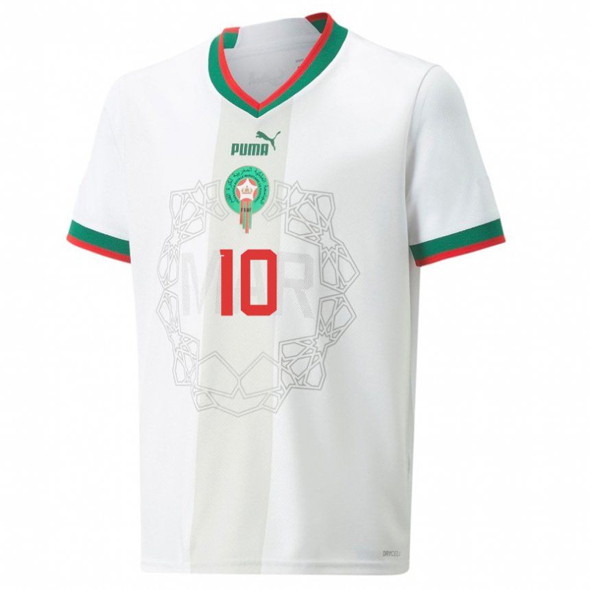 Barn Marokkos Youness Belhanda #10 Hvit Bortetrøye Drakt Trøye 22-24 Skjorter T-skjorte