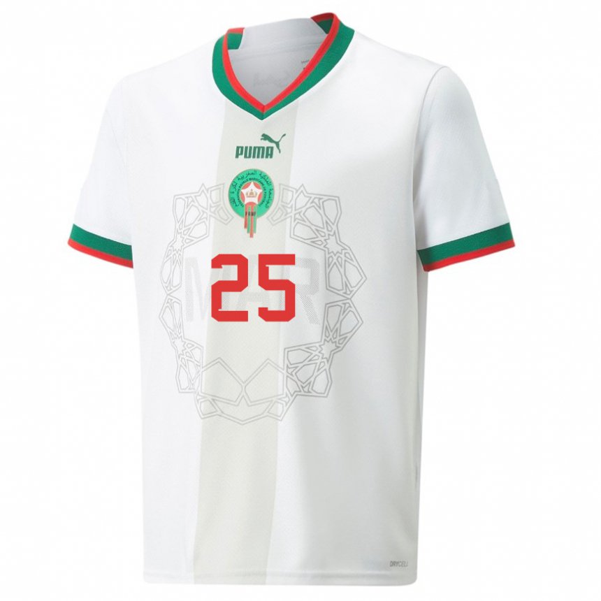 Barn Marokkos Yahya Jabrane #25 Hvit Bortetrøye Drakt Trøye 22-24 Skjorter T-skjorte