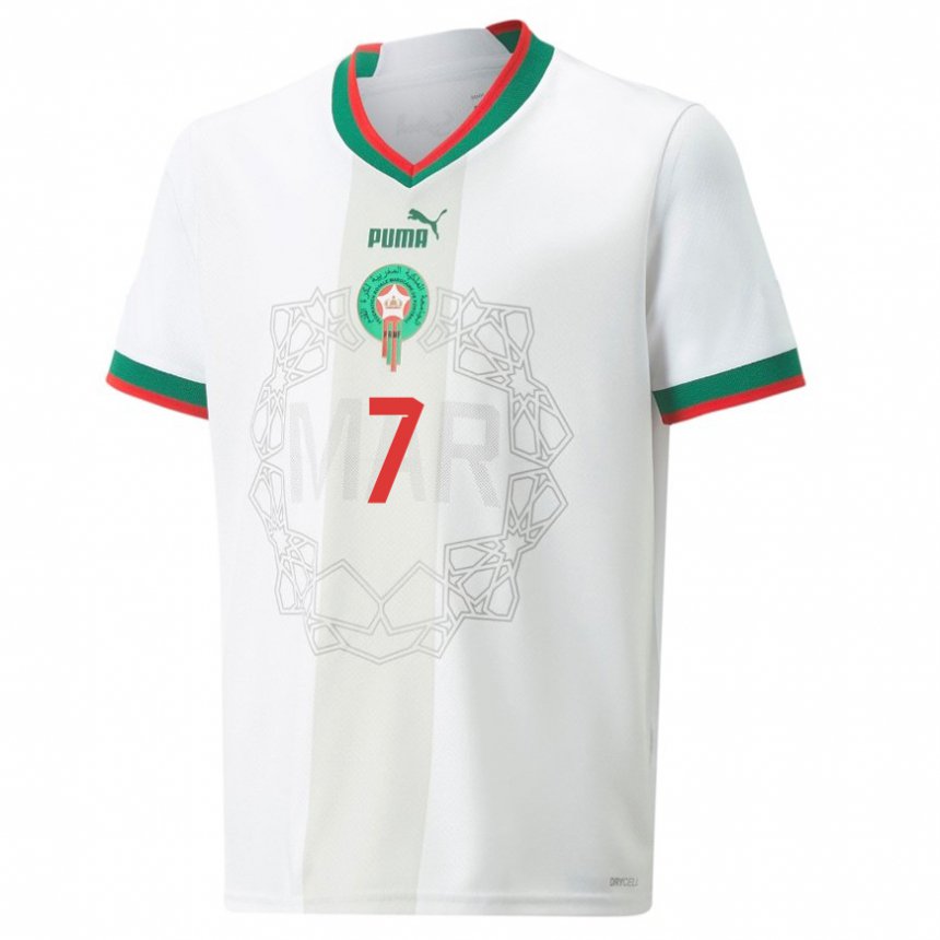 Barn Marokkos Hamza El Moussaoui #7 Hvit Bortetrøye Drakt Trøye 22-24 Skjorter T-skjorte