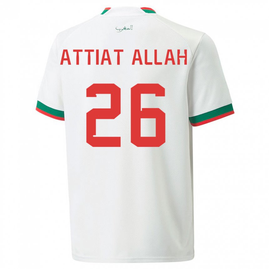Barn Marokkos Yahia Attiat-allah #26 Hvit Bortetrøye Drakt Trøye 22-24 Skjorter T-skjorte