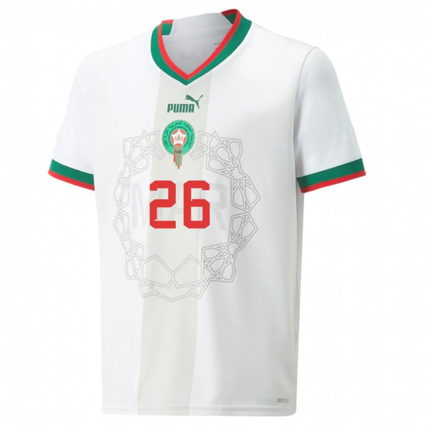 Barn Marokkos Yahia Attiat-allah #26 Hvit Bortetrøye Drakt Trøye 22-24 Skjorter T-skjorte