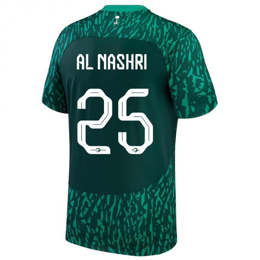 Barn Saudi-arabias Awad Al Nashri #25 Mørk Grønn Bortetrøye Drakt Trøye 22-24 Skjorter T-skjorte