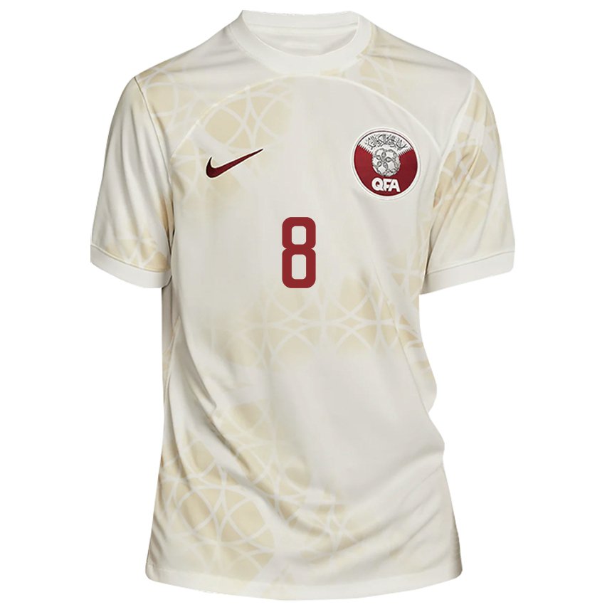 Barn Qatars Ali Asad #8 Gull Beige Bortetrøye Drakt Trøye 22-24 Skjorter T-skjorte