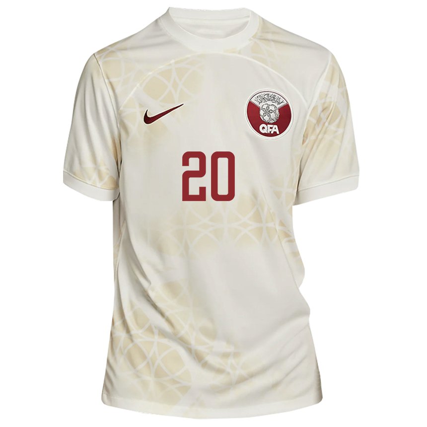 Barn Qatars Salem Al Hajri #20 Gull Beige Bortetrøye Drakt Trøye 22-24 Skjorter T-skjorte