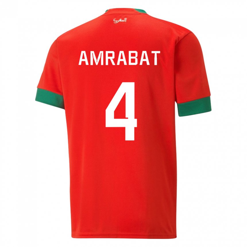 Mann Marokkos Soufiane Amrabat #4 Rød Hjemmetrøye Drakt Trøye 22-24 Skjorter T-skjorte