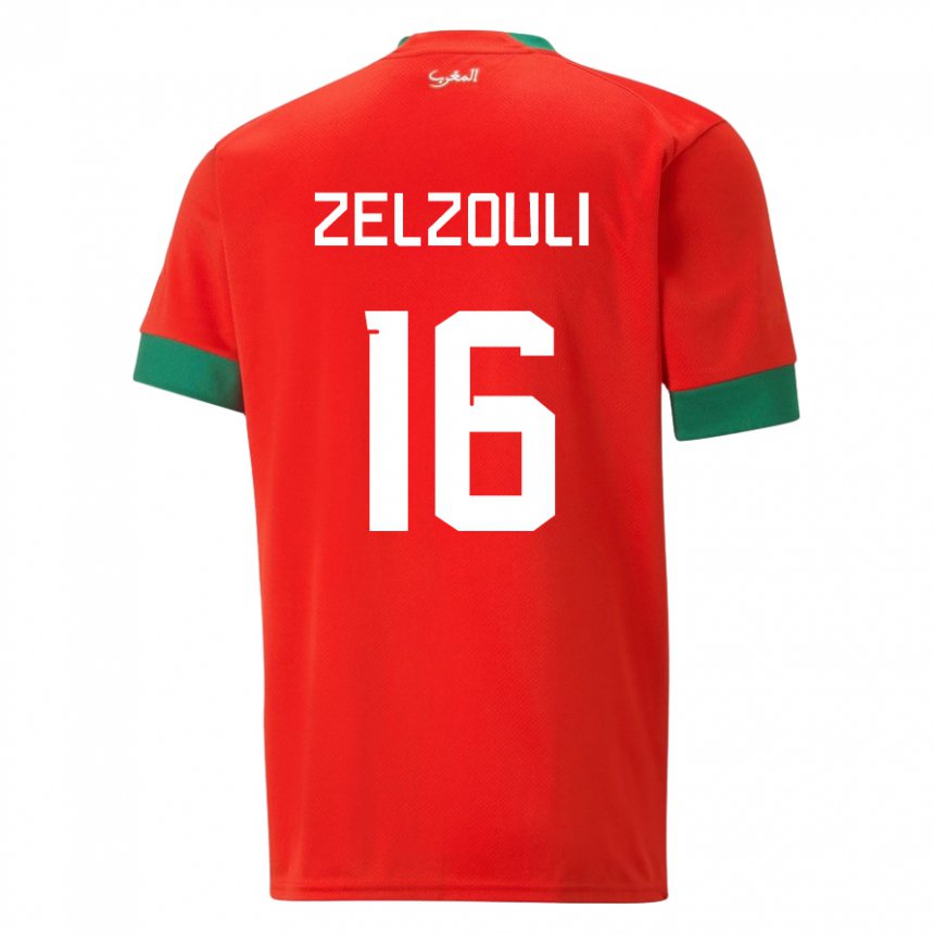 Mann Marokkos Abdessamad Zelzouli #16 Rød Hjemmetrøye Drakt Trøye 22-24 Skjorter T-skjorte