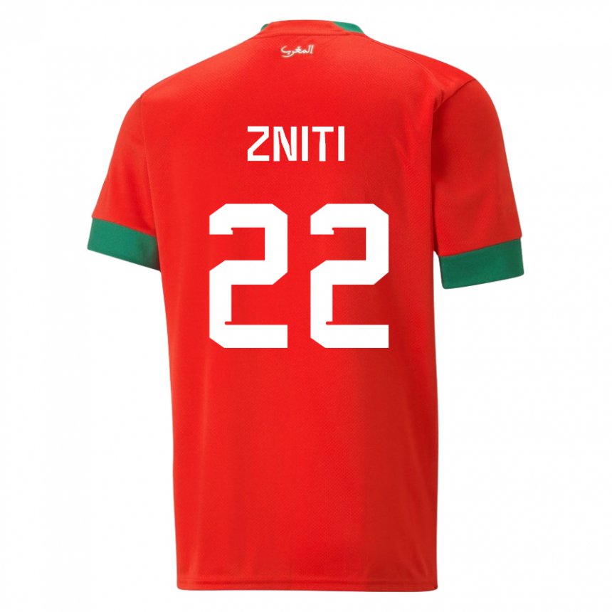 Mann Marokkos Anas Zniti #22 Rød Hjemmetrøye Drakt Trøye 22-24 Skjorter T-skjorte
