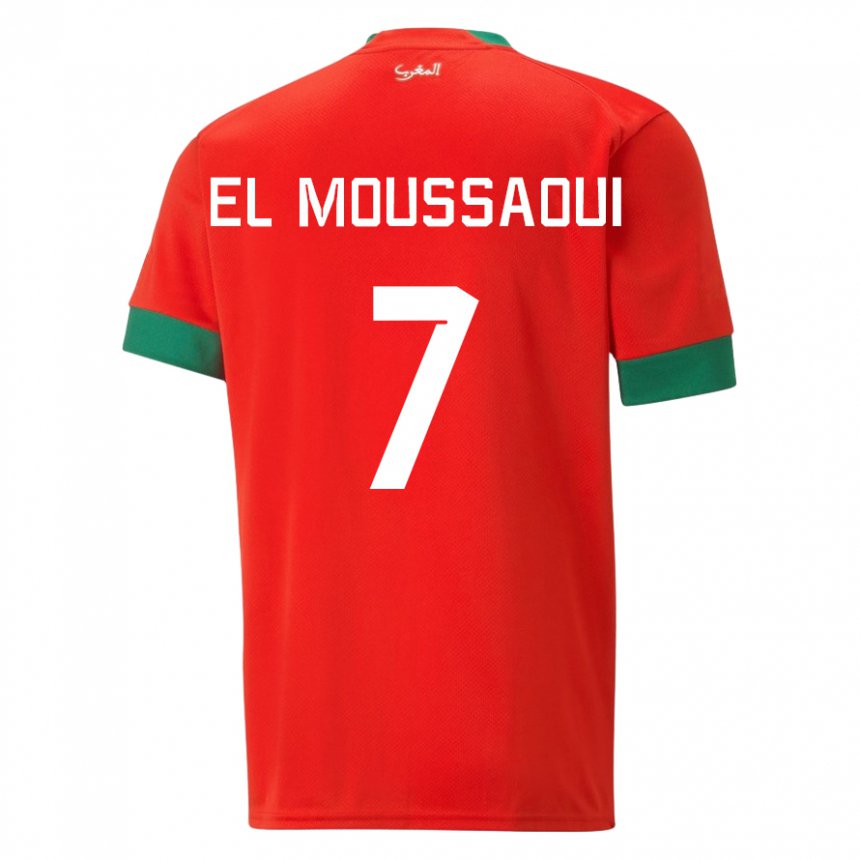 Mann Marokkos Hamza El Moussaoui #7 Rød Hjemmetrøye Drakt Trøye 22-24 Skjorter T-skjorte