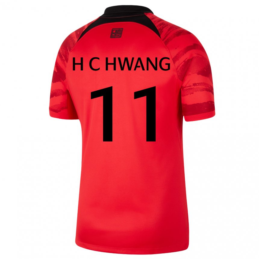 Mann Sør-koreas Hee-chan Hwang #11 Rød Svart Hjemmetrøye Drakt Trøye 22-24 Skjorter T-skjorte