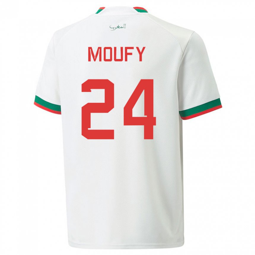 Mann Marokkos Fahd Moufy #24 Hvit Bortetrøye Drakt Trøye 22-24 Skjorter T-skjorte