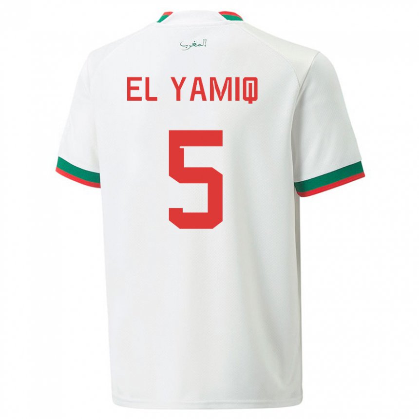 Mann Marokkos Jawad El Yamiq #5 Hvit Bortetrøye Drakt Trøye 22-24 Skjorter T-skjorte