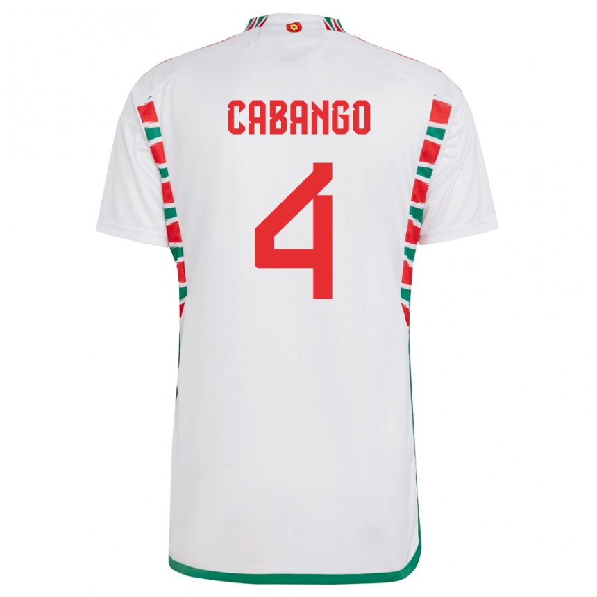 Mann Wales Ben Cabango #4 Hvit Bortetrøye Drakt Trøye 22-24 Skjorter T-skjorte