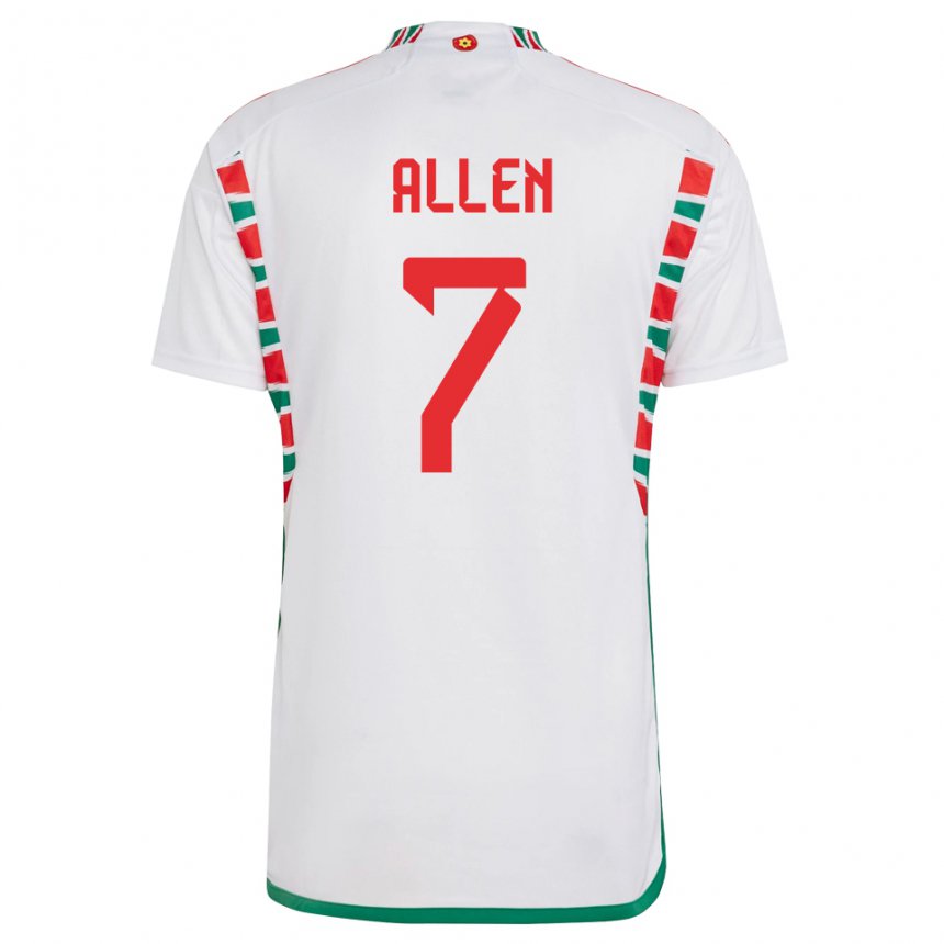 Mann Wales Joe Allen #7 Hvit Bortetrøye Drakt Trøye 22-24 Skjorter T-skjorte