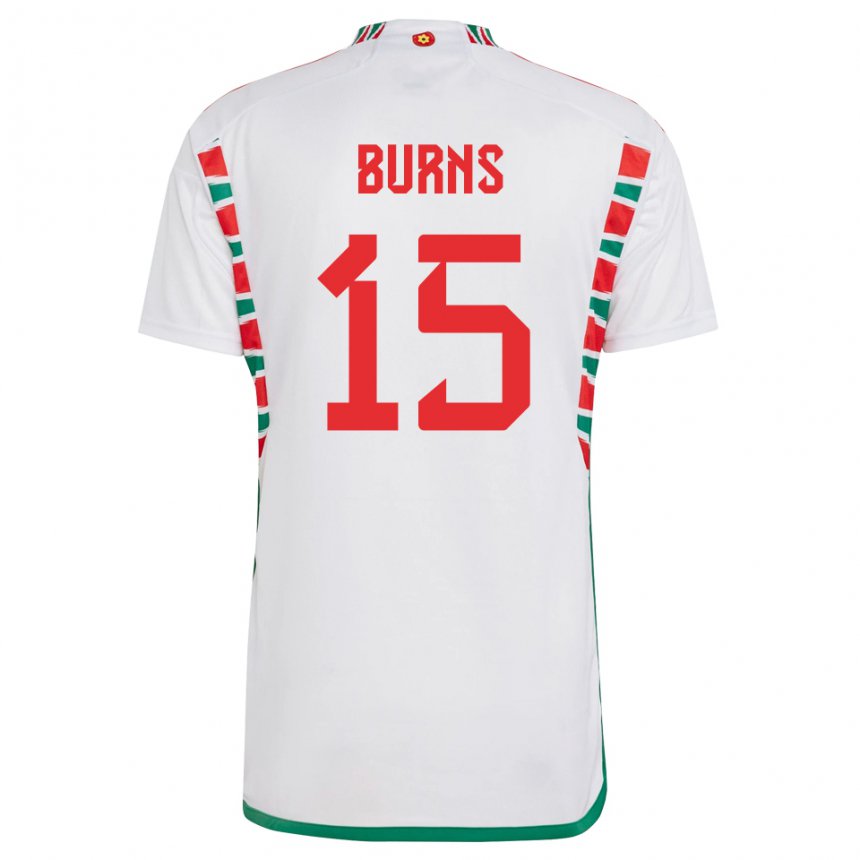 Mann Wales Wes Burns #15 Hvit Bortetrøye Drakt Trøye 22-24 Skjorter T-skjorte