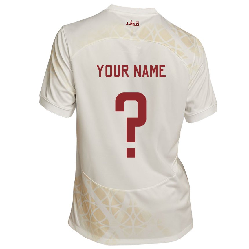 Mann Qatars Navnet Ditt #0 Gull Beige Bortetrøye Drakt Trøye 22-24 Skjorter T-skjorte