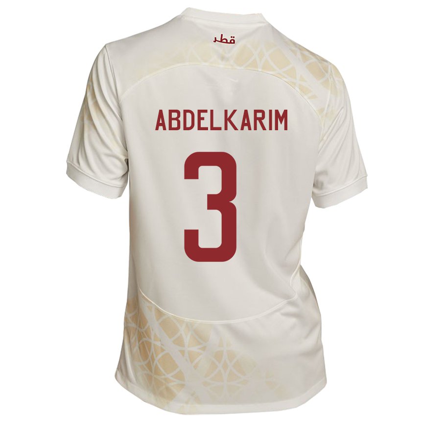 Mann Qatars Abdelkarim Hassan #3 Gull Beige Bortetrøye Drakt Trøye 22-24 Skjorter T-skjorte