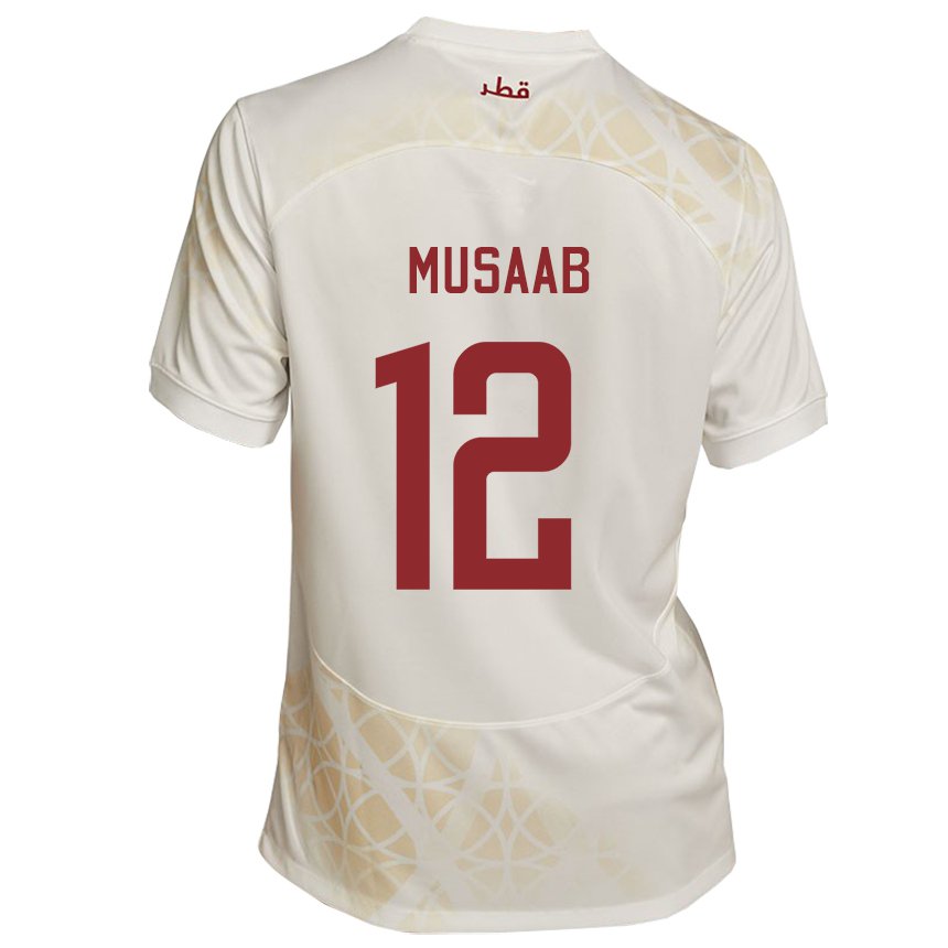Mann Qatars Musaab Khidir #12 Gull Beige Bortetrøye Drakt Trøye 22-24 Skjorter T-skjorte