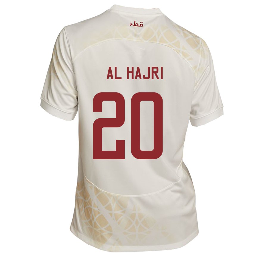 Mann Qatars Salem Al Hajri #20 Gull Beige Bortetrøye Drakt Trøye 22-24 Skjorter T-skjorte