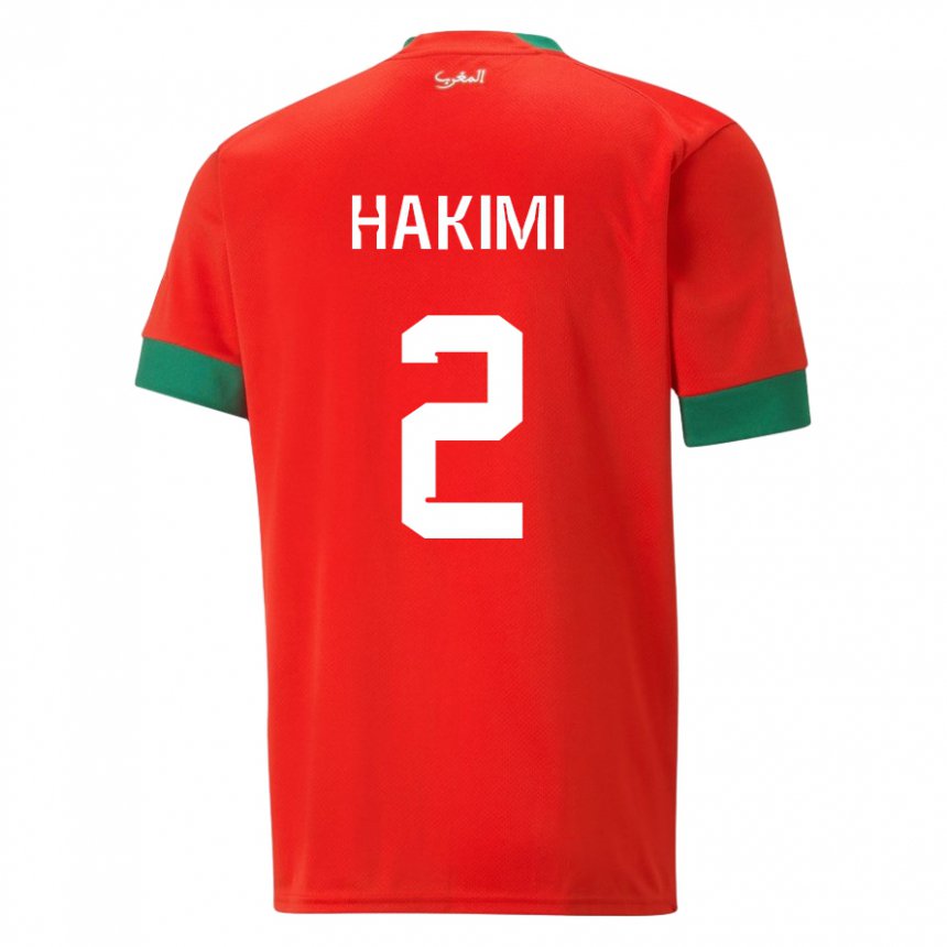 Dame Marokkos Achraf Hakimi #2 Rød Hjemmetrøye Drakt Trøye 22-24 Skjorter T-skjorte