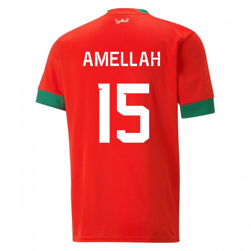 Dame Marokkos Selim Amellah #15 Rød Hjemmetrøye Drakt Trøye 22-24 Skjorter T-skjorte