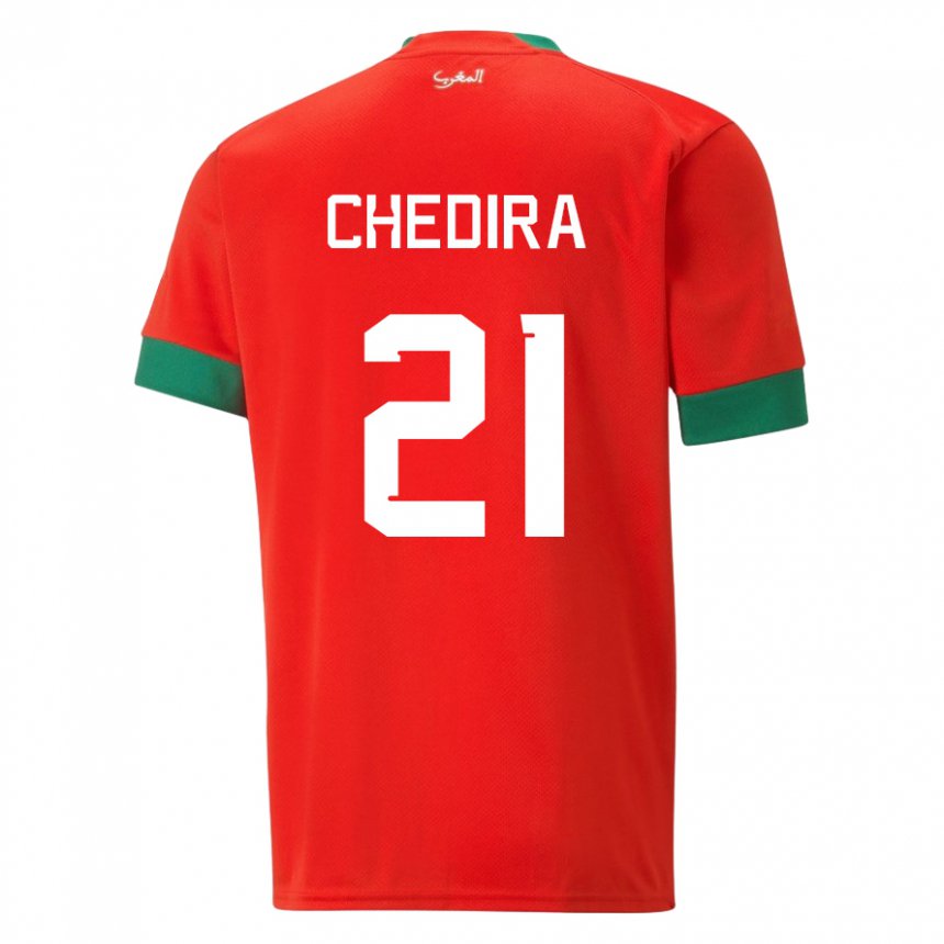 Dame Marokkos Walid Chedira #21 Rød Hjemmetrøye Drakt Trøye 22-24 Skjorter T-skjorte