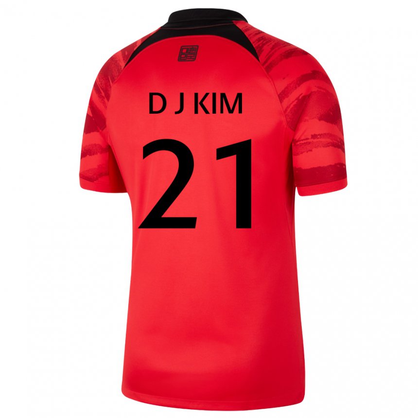 Dame Sør-koreas Dong-jun Kim #21 Rød Svart Hjemmetrøye Drakt Trøye 22-24 Skjorter T-skjorte