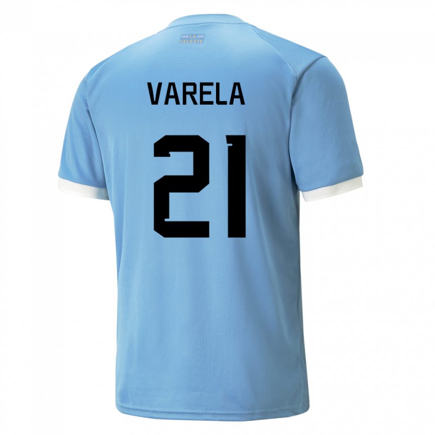 Dame Uruguays Gullermo Varela #21 Blå Hjemmetrøye Drakt Trøye 22-24 Skjorter T-skjorte