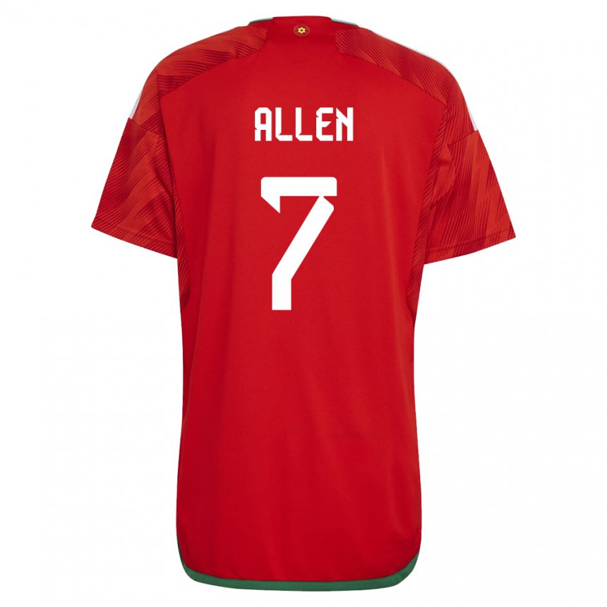 Dame Wales Joe Allen #7 Rød Hjemmetrøye Drakt Trøye 22-24 Skjorter T-skjorte
