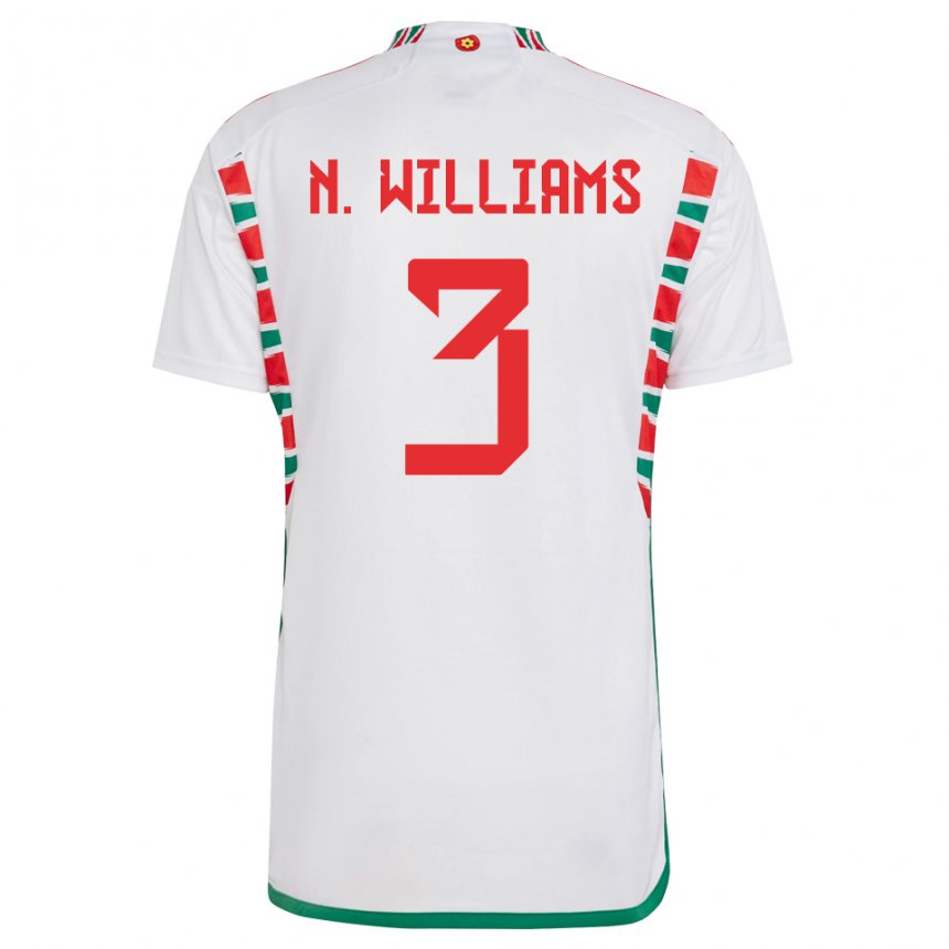 Dame Wales Neco Williams #3 Hvit Bortetrøye Drakt Trøye 22-24 Skjorter T-skjorte