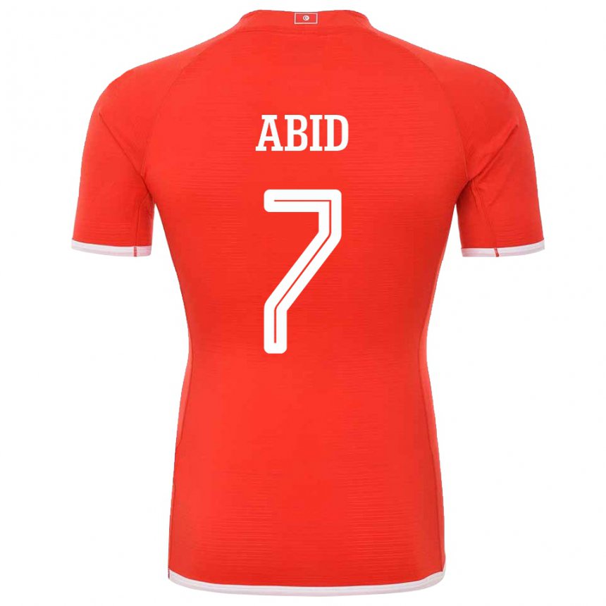 Barn Tunisias Aziz Abid #7 Rød Hjemmetrøye Drakt Trøye 22-24 Skjorter T-skjorte