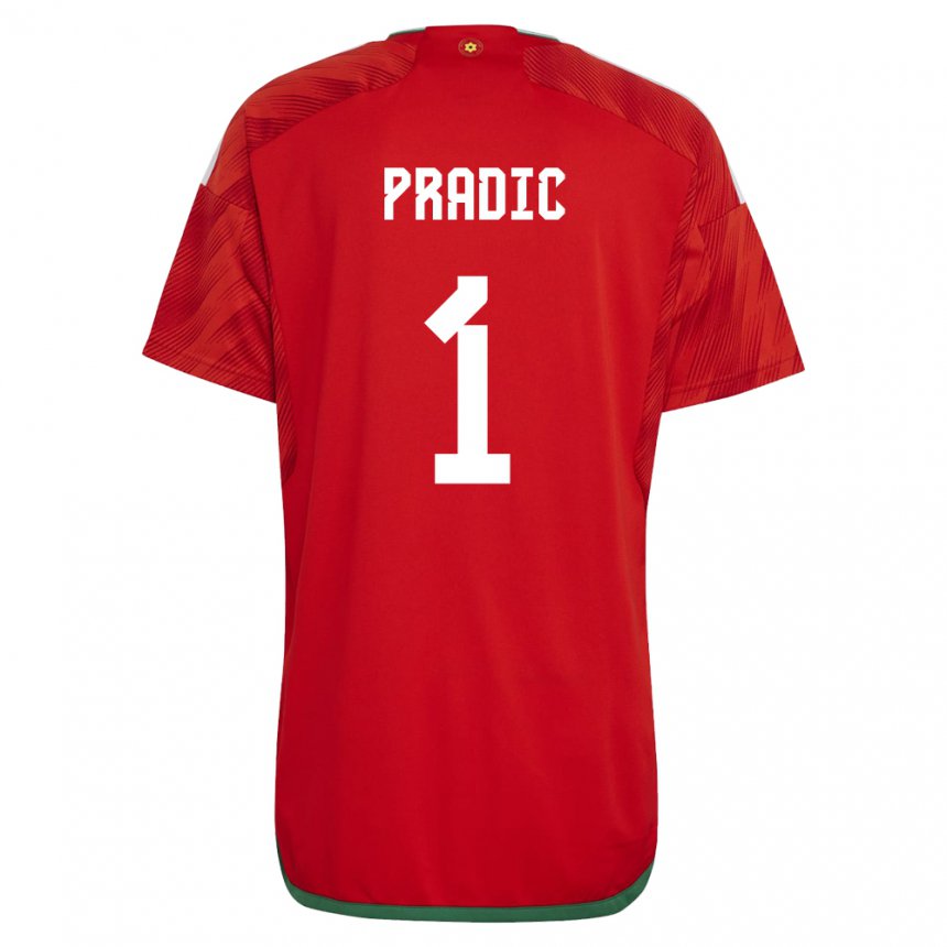 Barn Wales James Pradic #1 Rød Hjemmetrøye Drakt Trøye 22-24 Skjorter T-skjorte