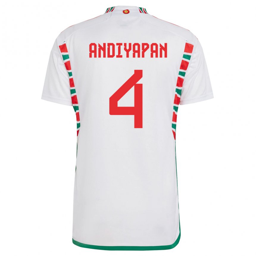 Barn Wales William Andiyapan #4 Hvit Bortetrøye Drakt Trøye 22-24 Skjorter T-skjorte