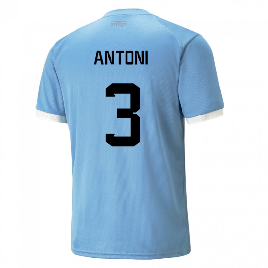 Mann Uruguays Mateo Antoni #3 Blå Hjemmetrøye Drakt Trøye 22-24 Skjorter T-skjorte