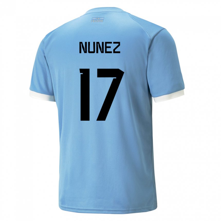 Mann Uruguays Facundo Nunez #17 Blå Hjemmetrøye Drakt Trøye 22-24 Skjorter T-skjorte