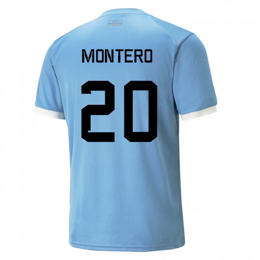 Mann Uruguays Alfonso Montero #20 Blå Hjemmetrøye Drakt Trøye 22-24 Skjorter T-skjorte
