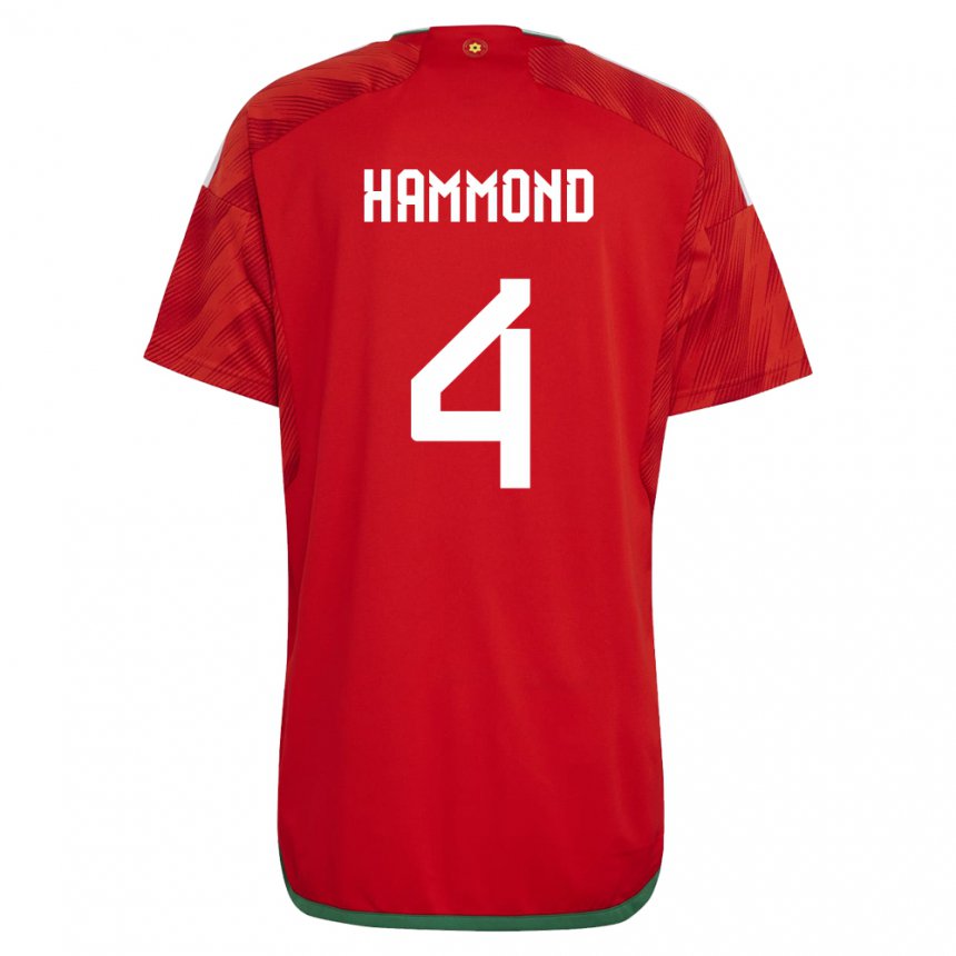 Mann Wales Ben Hammond #4 Rød Hjemmetrøye Drakt Trøye 22-24 Skjorter T-skjorte