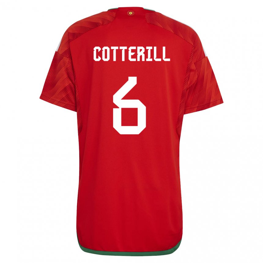 Mann Wales Joel Cotterill #6 Rød Hjemmetrøye Drakt Trøye 22-24 Skjorter T-skjorte