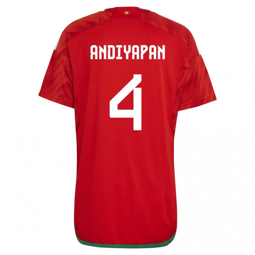 Mann Wales William Andiyapan #4 Rød Hjemmetrøye Drakt Trøye 22-24 Skjorter T-skjorte