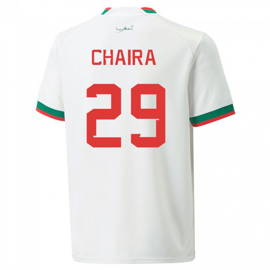 Mann Marokkos Ilyas Chaira #29 Hvit Bortetrøye Drakt Trøye 22-24 Skjorter T-skjorte