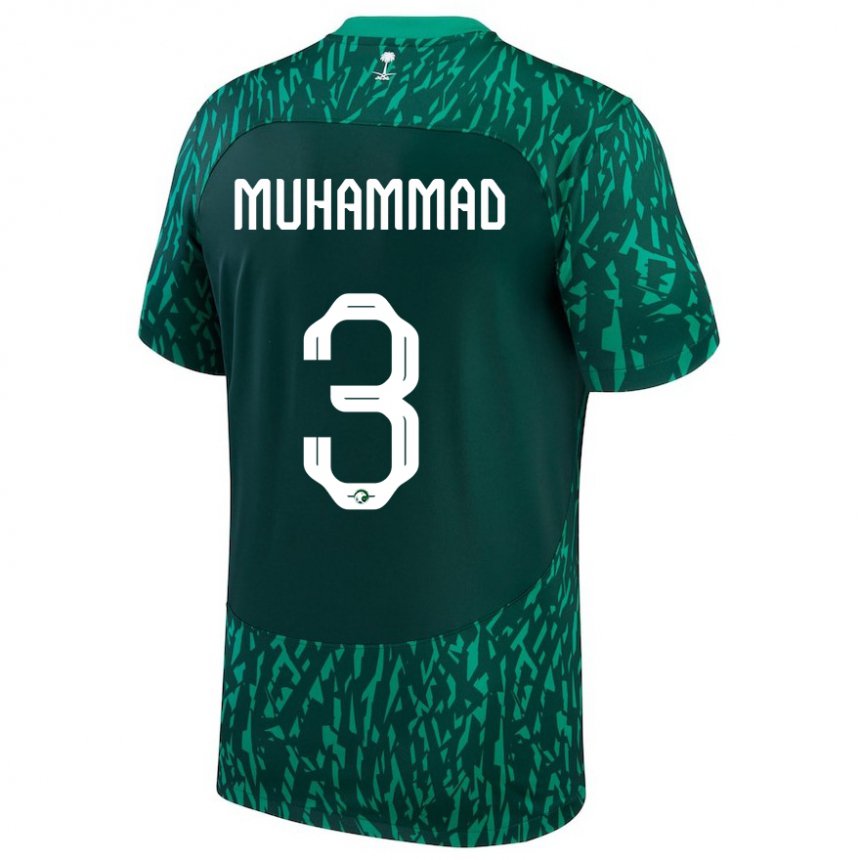 Mann Saudi-arabias Lin Muhammad #3 Dark Grønn Bortetrøye Drakt Trøye 22-24 Skjorter T-skjorte