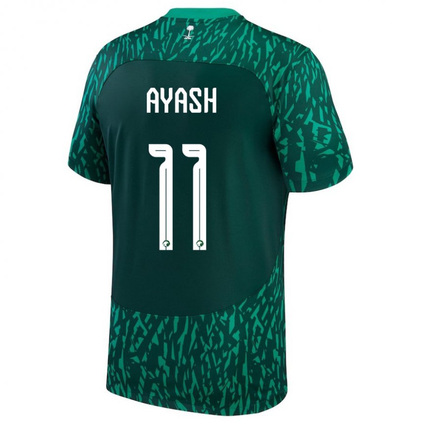 Mann Saudi-arabias Ziyad Ayash #11 Dark Grønn Bortetrøye Drakt Trøye 22-24 Skjorter T-skjorte