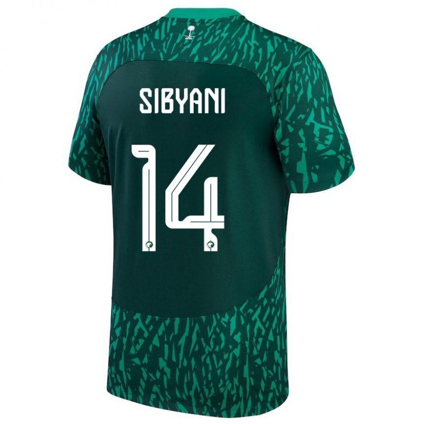 Mann Saudi-arabias Meshal Sibyani #14 Dark Grønn Bortetrøye Drakt Trøye 22-24 Skjorter T-skjorte