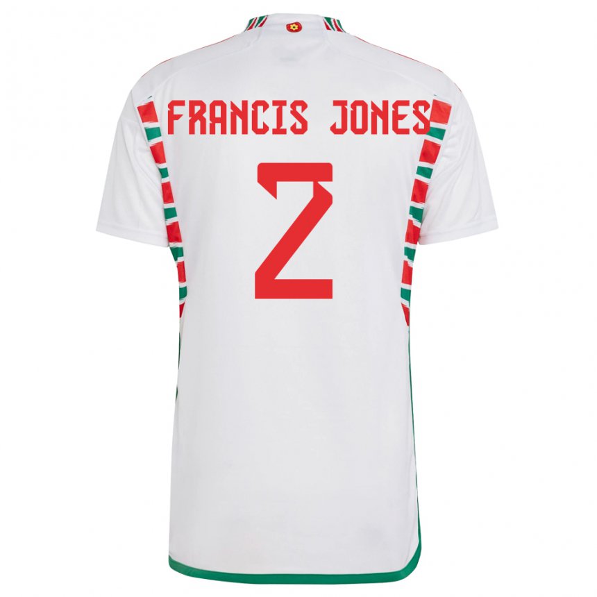 Mann Wales Maria Francis Jones #2 Hvit Bortetrøye Drakt Trøye 22-24 Skjorter T-skjorte
