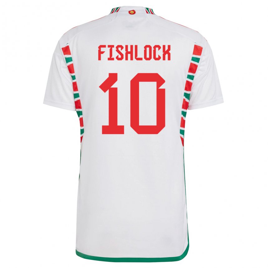 Mann Wales Jessica Fishlock #10 Hvit Bortetrøye Drakt Trøye 22-24 Skjorter T-skjorte